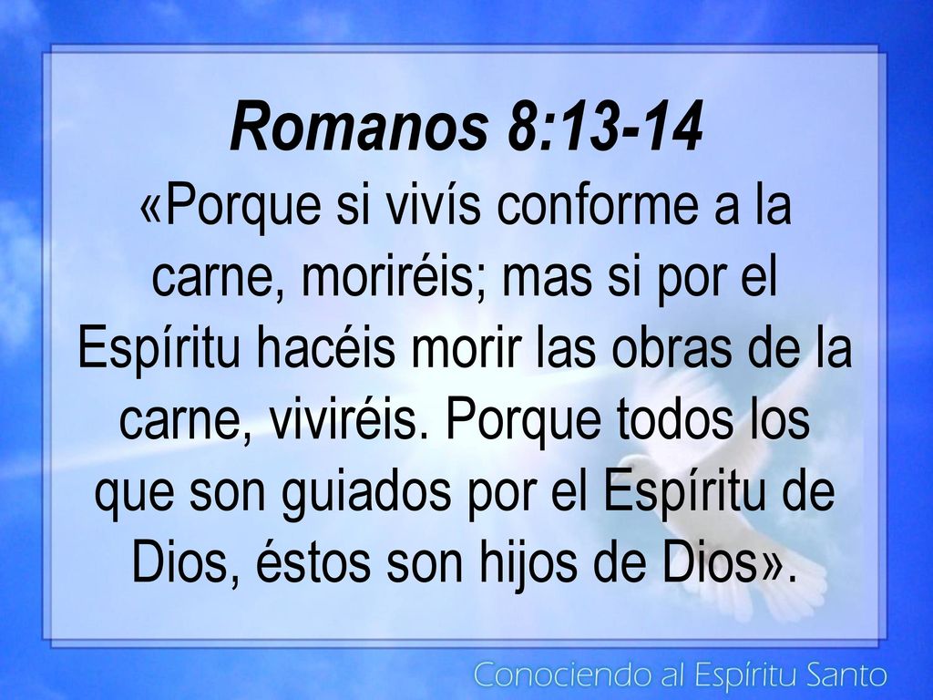 Romanos 8:13-14 «Porque si vivís conforme a la carne, moriréis; mas si por el Espíritu hacéis morir las obras de la carne, viviréis.