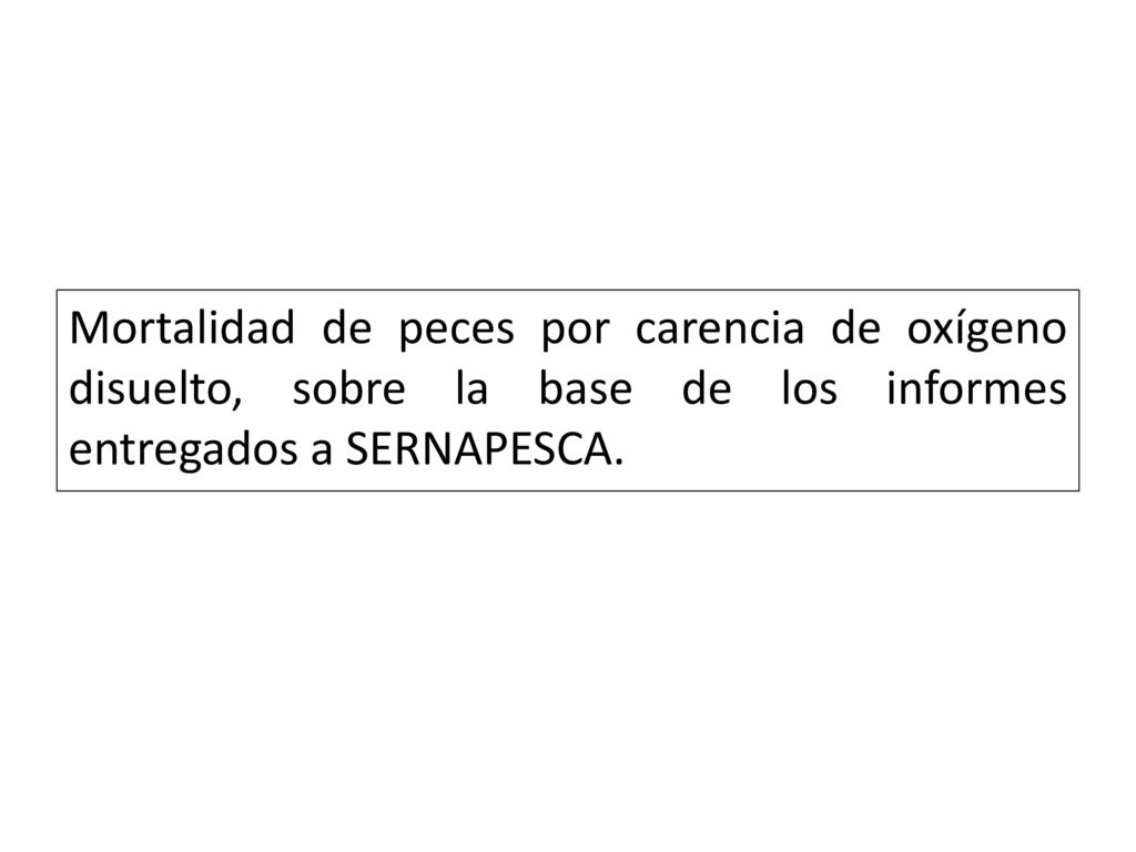 Mortalidad de peces por carencia de oxígeno disuelto, sobre la base de los informes entregados a SERNAPESCA.