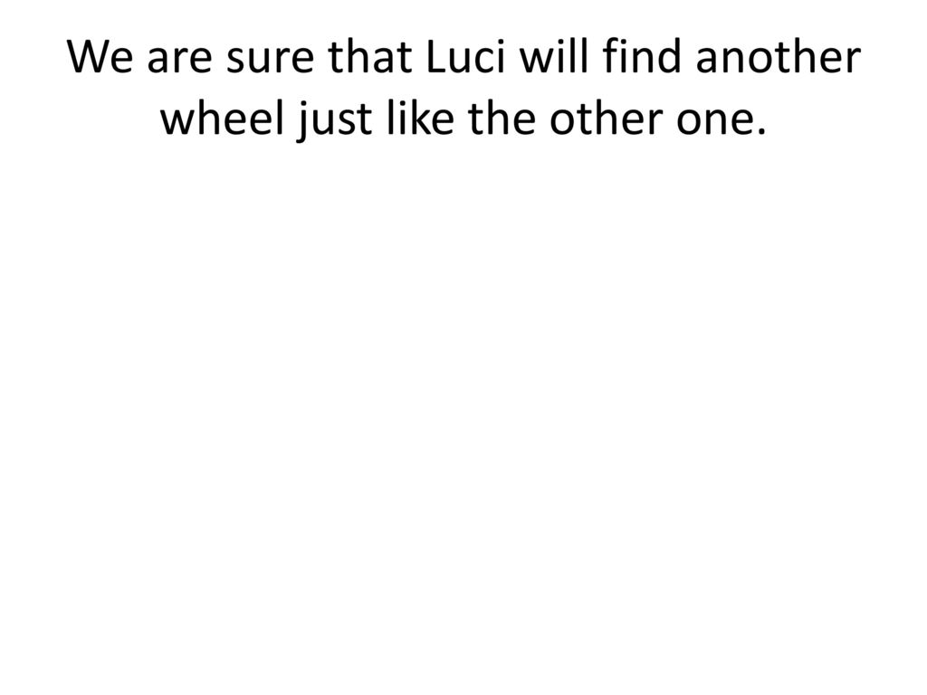 We are sure that Luci will find another wheel just like the other one.