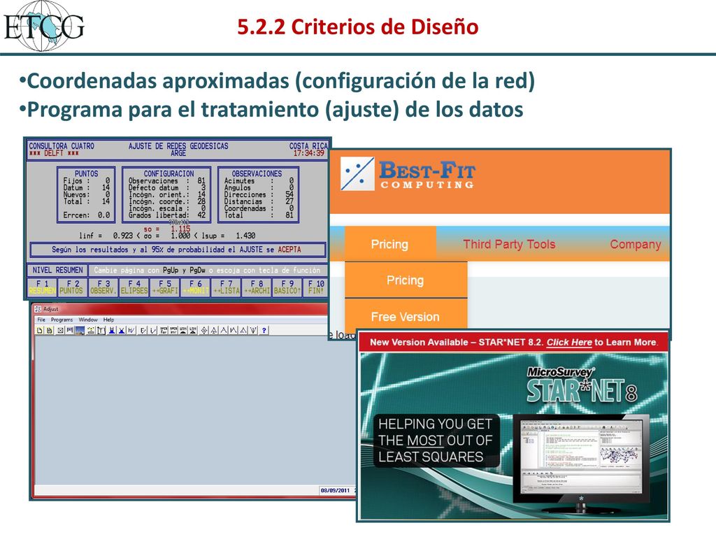 5.2.2 Criterios de Diseño Coordenadas aproximadas (configuración de la red) Programa para el tratamiento (ajuste) de los datos.