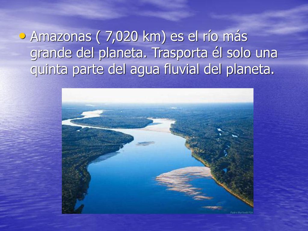Amazonas ( 7,020 km) es el río más grande del planeta
