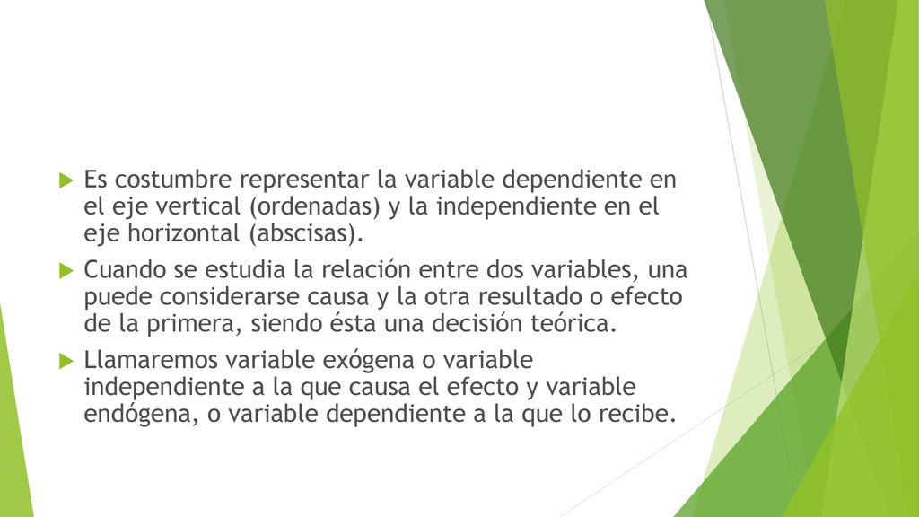 Es costumbre representar la variable dependiente en el eje vertical (ordenadas) y la independiente en el eje horizontal (abscisas).