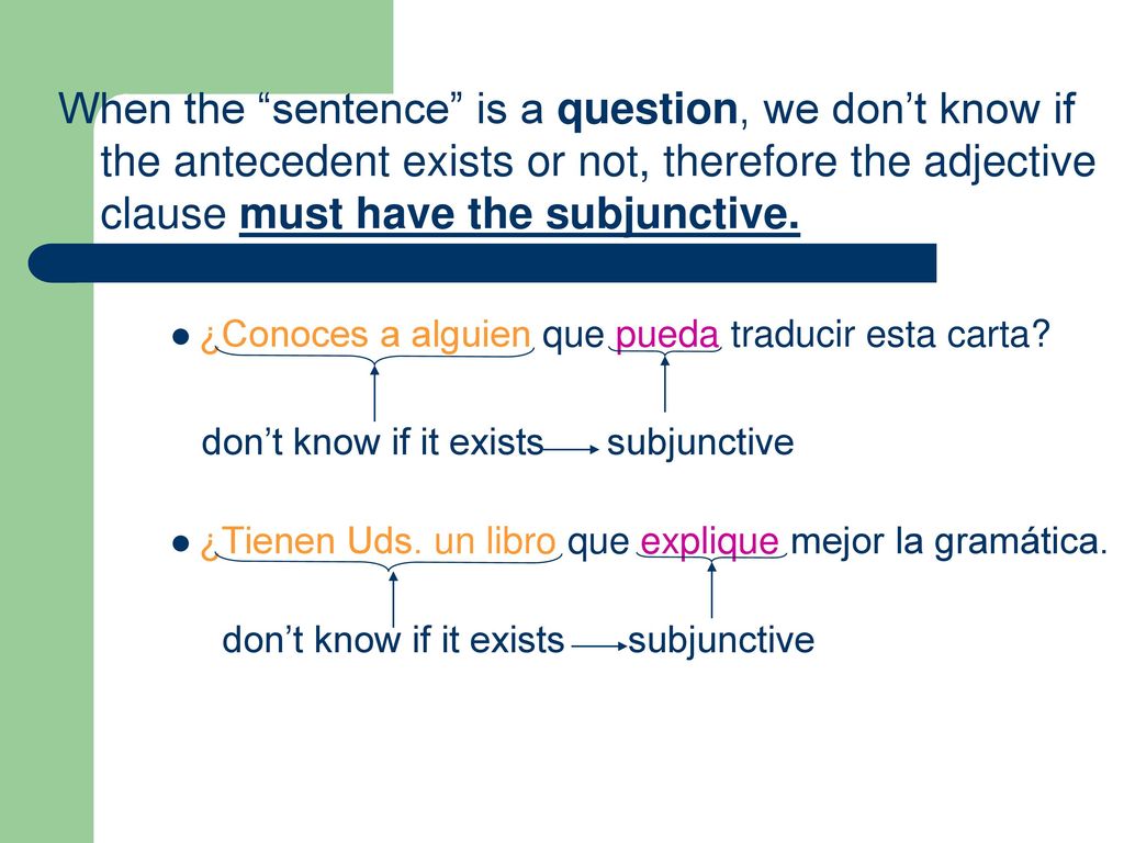 When the sentence is a question, we don’t know if the antecedent exists or not, therefore the adjective clause must have the subjunctive.