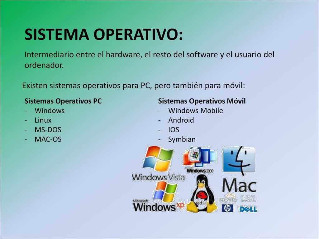 Intermediario entre el hardware, el resto del software y el usuario del ordenador.