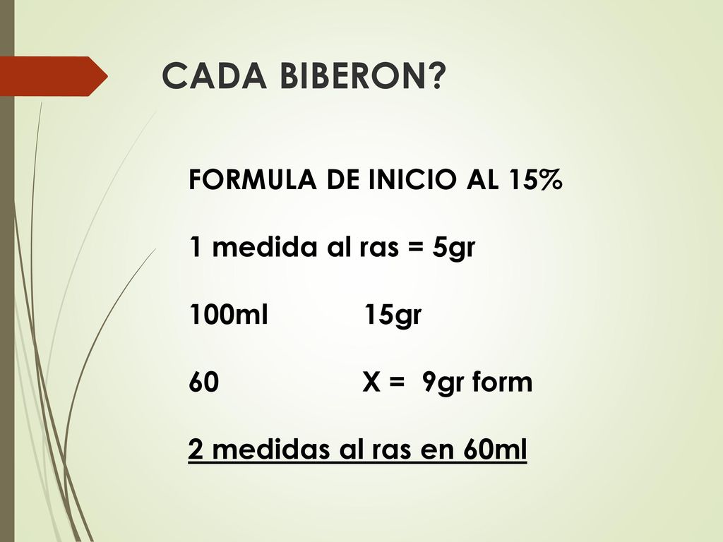 CADA BIBERON FORMULA DE INICIO AL 15% 1 medida al ras = 5gr