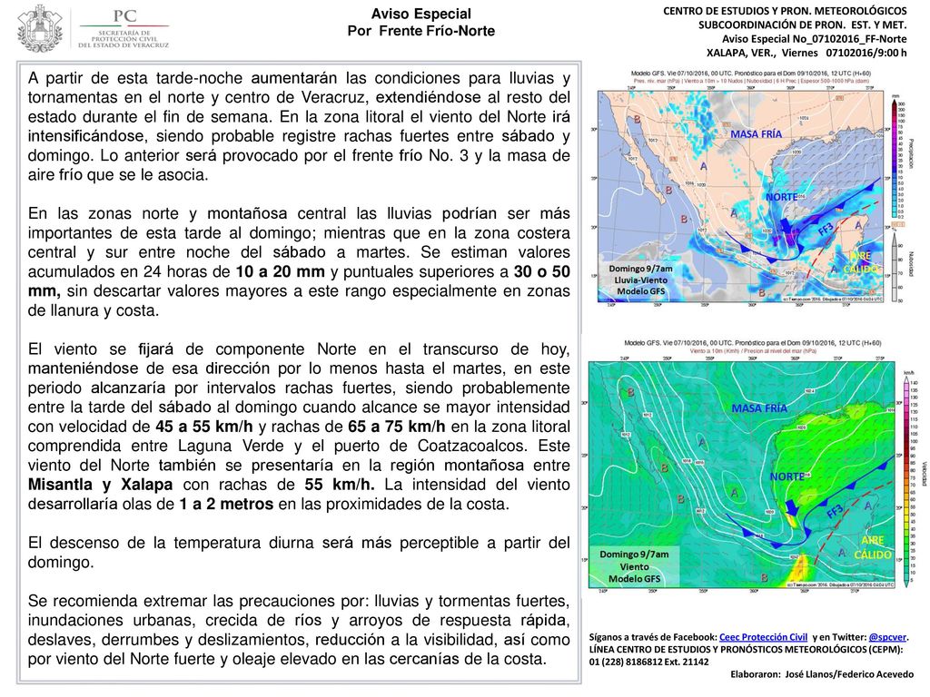 Aviso Especial Por Frente Frío-Norte. CENTRO DE ESTUDIOS Y PRON. METEOROLÓGICOS. SUBCOORDINACIÓN DE PRON. EST. Y MET.