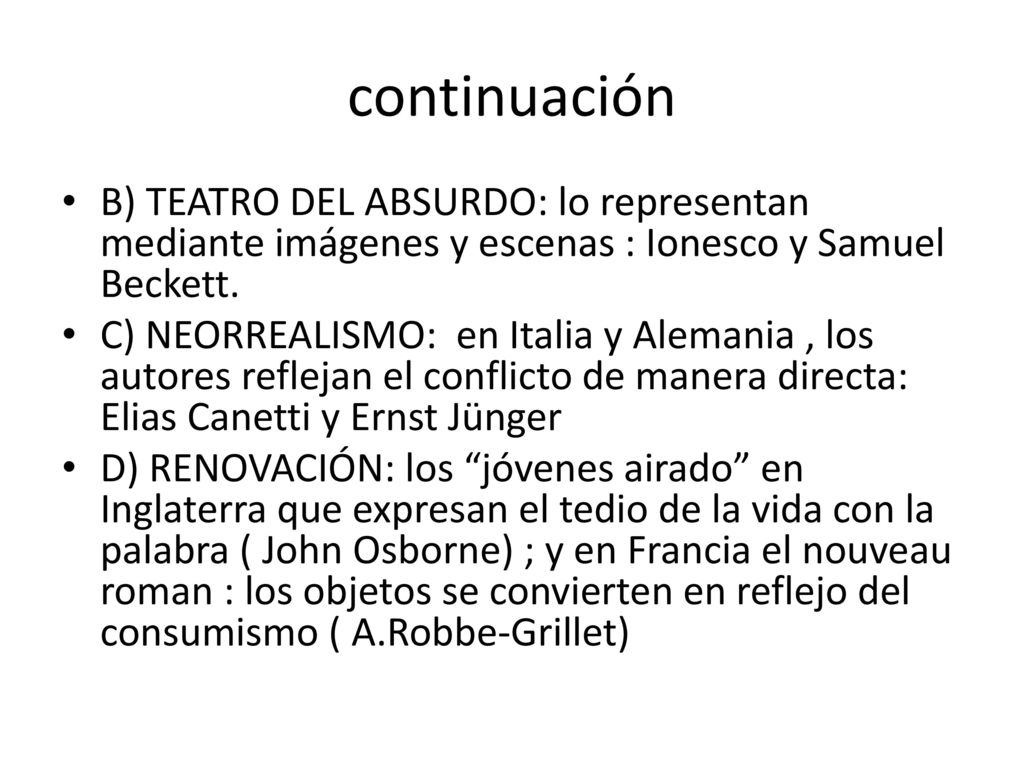 continuación B) TEATRO DEL ABSURDO: lo representan mediante imágenes y escenas : Ionesco y Samuel Beckett.