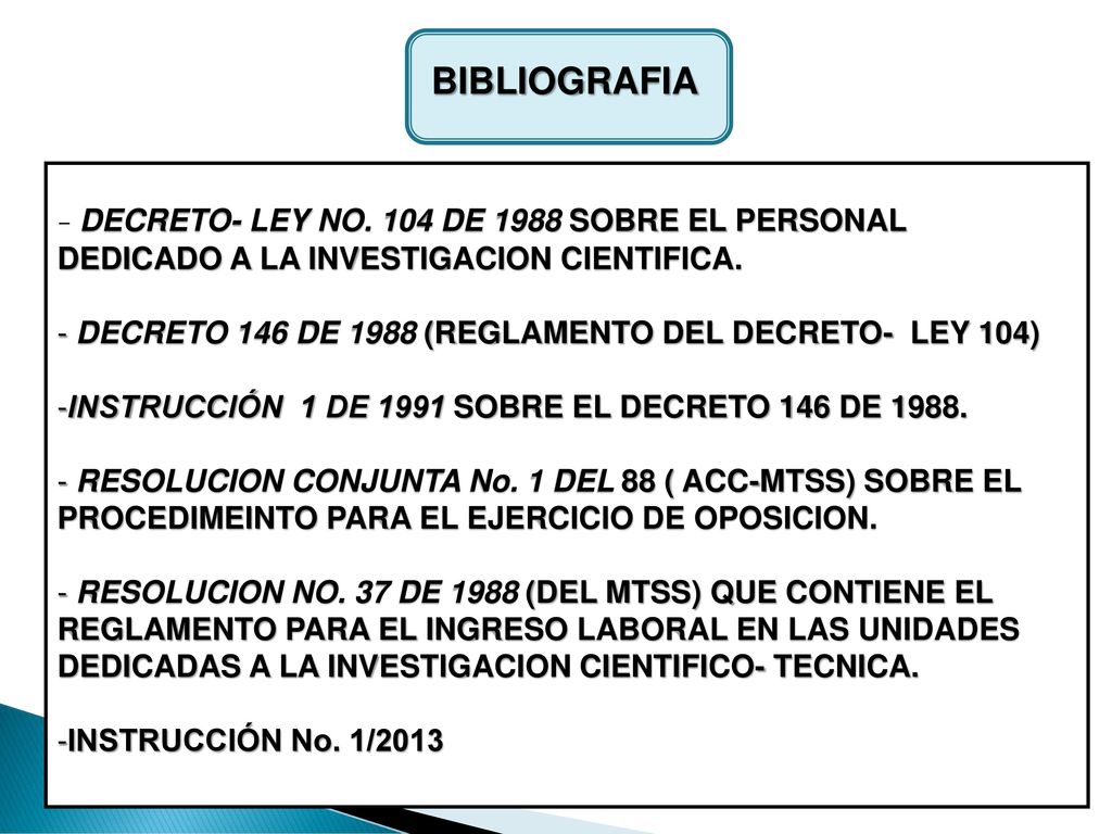 BIBLIOGRAFIA DECRETO 146 DE 1988 (REGLAMENTO DEL DECRETO- LEY 104)