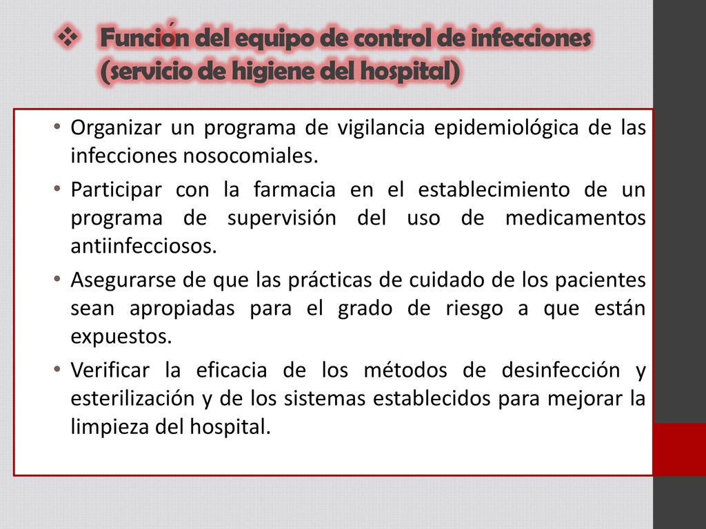 Función del equipo de control de infecciones (servicio de higiene del hospital)