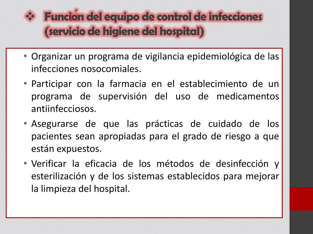 Función del equipo de control de infecciones (servicio de higiene del hospital)