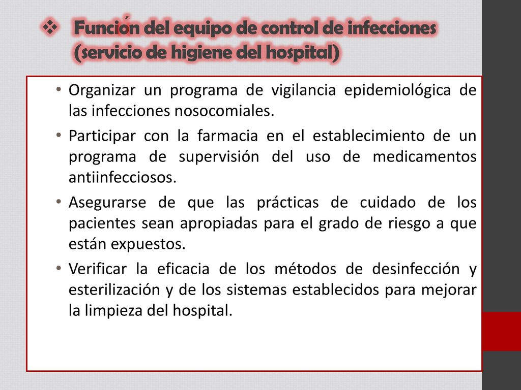 Función del equipo de control de infecciones (servicio de higiene del hospital)
