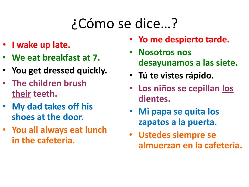 ¿Cómo se dice… Yo me despierto tarde. I wake up late.