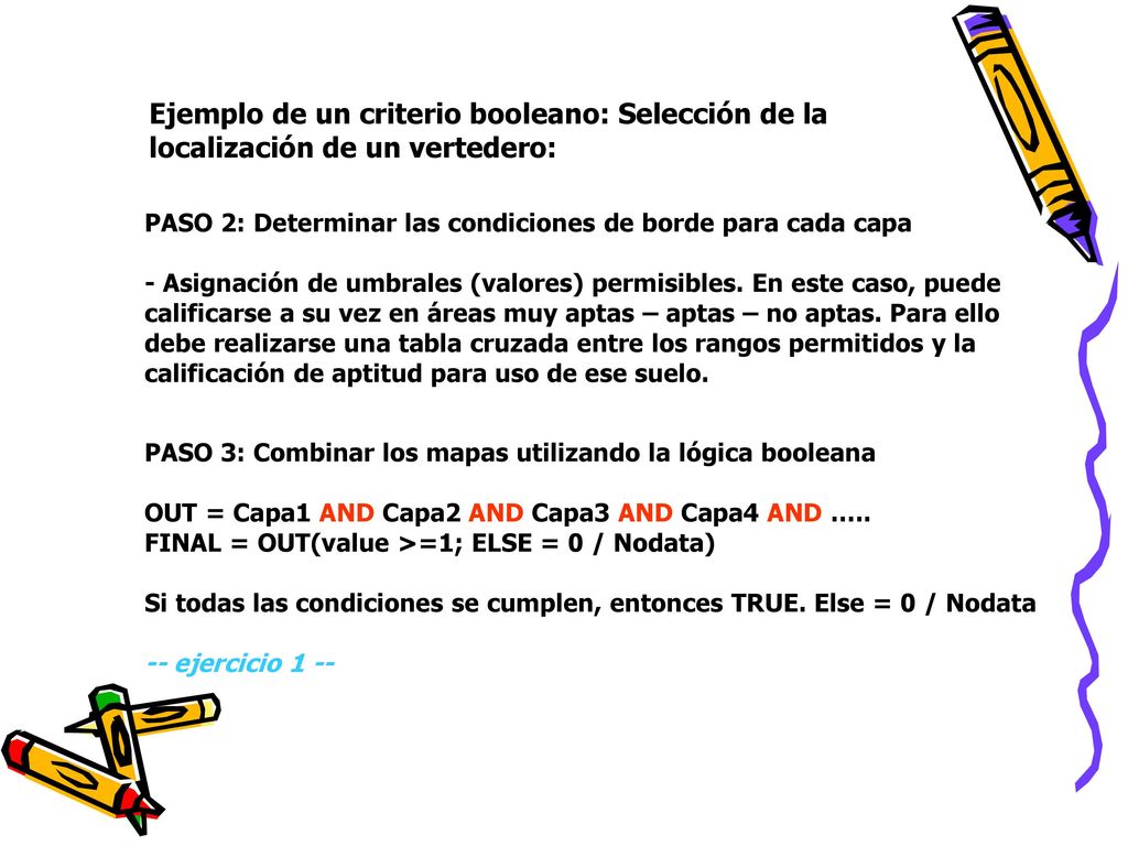 Ejemplo de un criterio booleano: Selección de la localización de un vertedero: