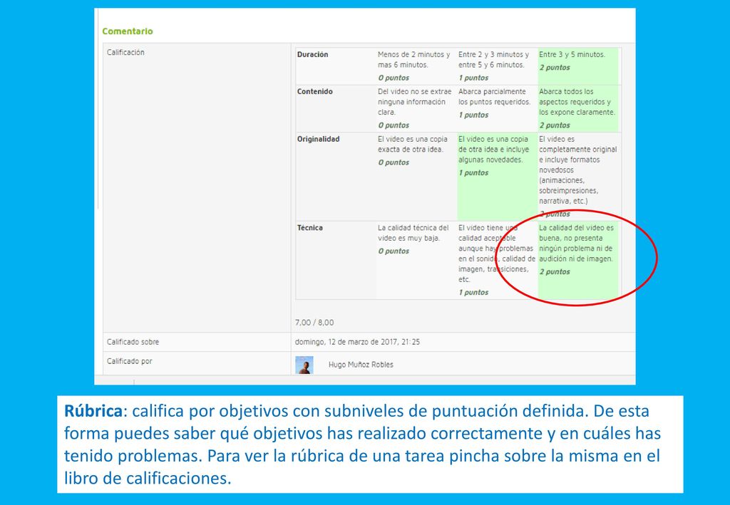 Rúbrica: califica por objetivos con subniveles de puntuación definida