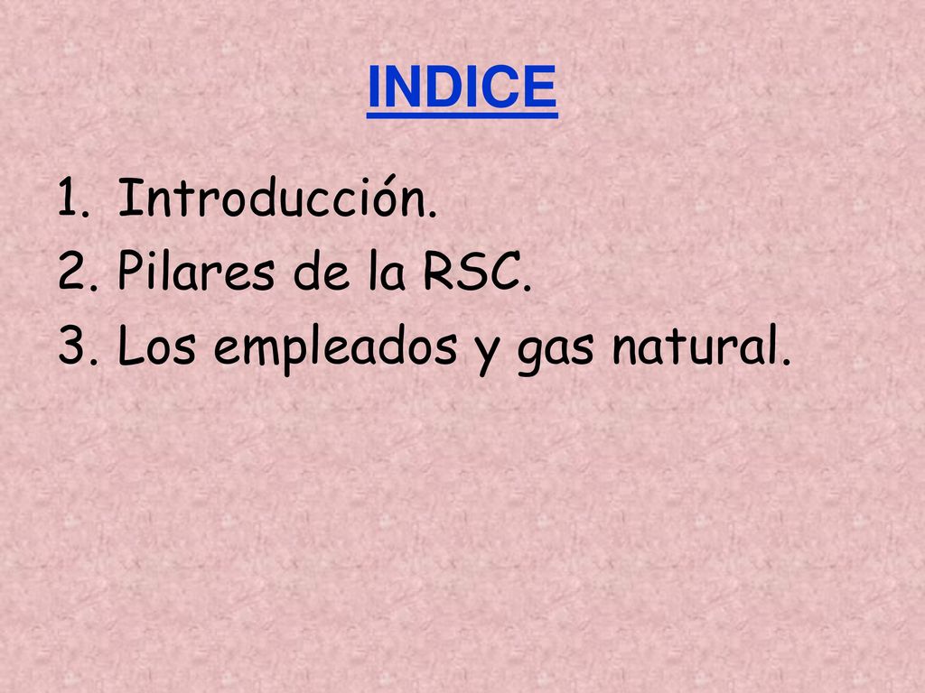 INDICE Introducción. Pilares de la RSC. Los empleados y gas natural.