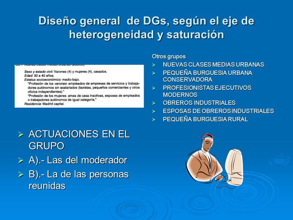 Diseño general de DGs, según el eje de heterogeneidad y saturación
