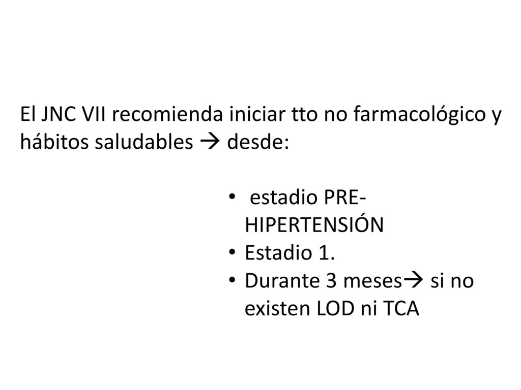 El JNC VII recomienda iniciar tto no farmacológico y hábitos saludables  desde: