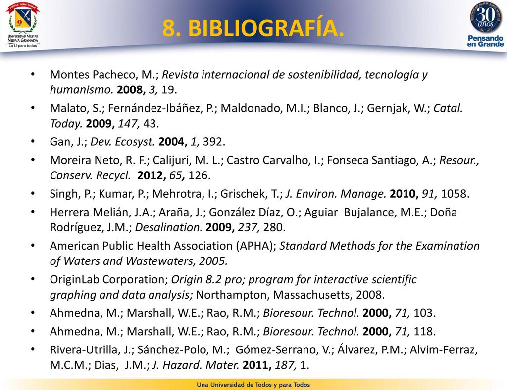 8. BIBLIOGRAFÍA. Montes Pacheco, M.; Revista internacional de sostenibilidad, tecnología y humanismo. 2008, 3, 19.