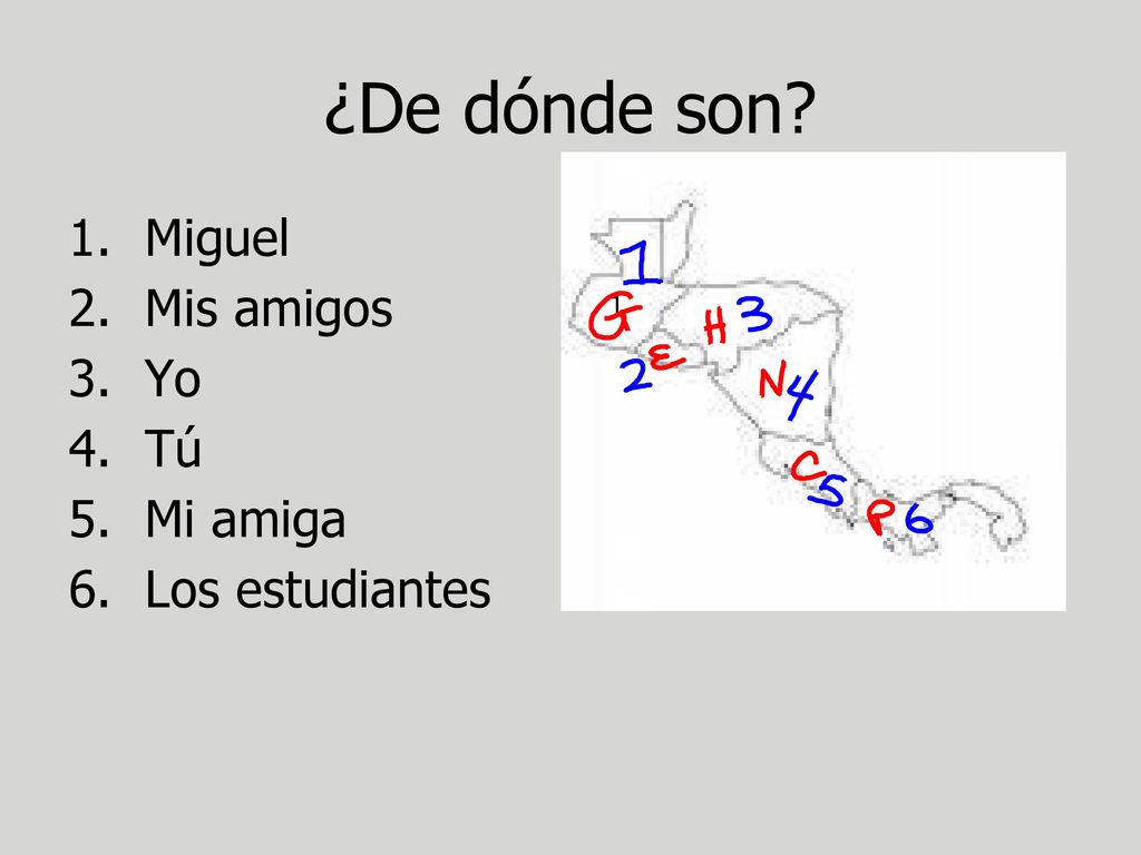 ¿De dónde son Miguel Mis amigos Yo Tú Mi amiga Los estudiantes 1