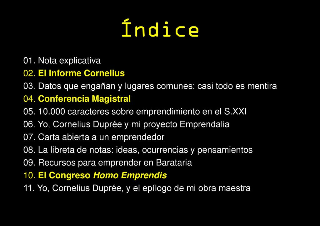 Índice 01. Nota explicativa 02. El Informe Cornelius