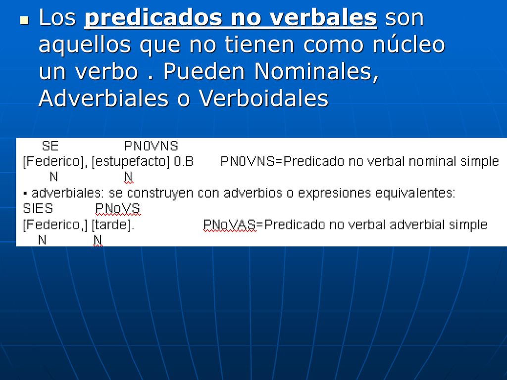 Los predicados no verbales son aquellos que no tienen como núcleo un verbo .