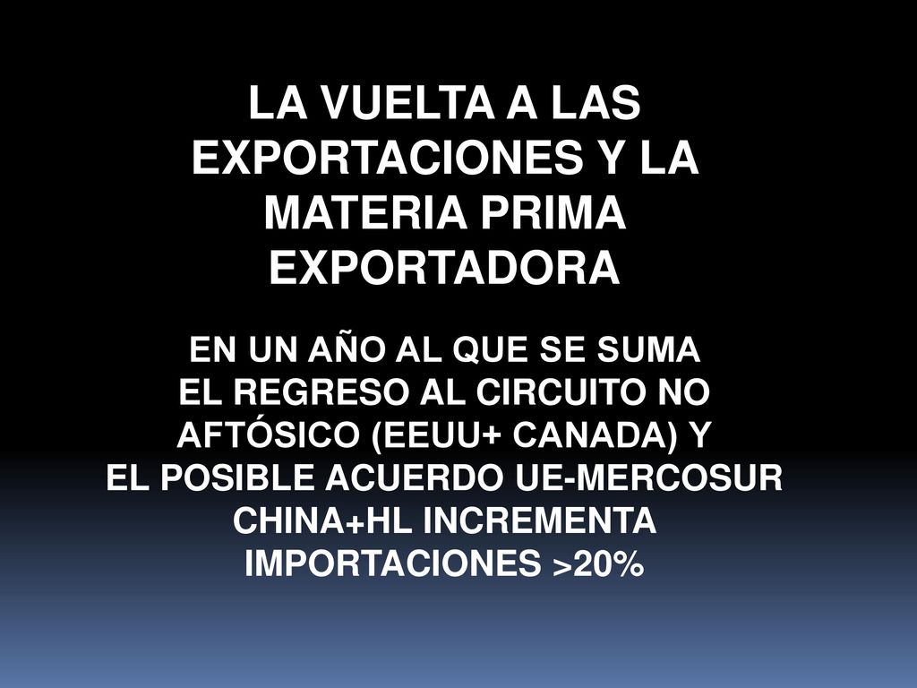 LA VUELTA A LAS EXPORTACIONES Y LA MATERIA PRIMA EXPORTADORA