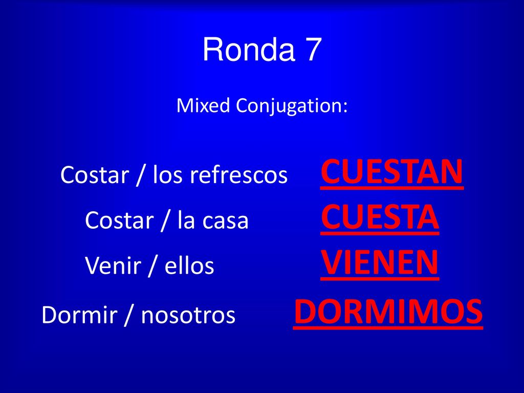 Ronda 7 Costar / los refrescos CUESTAN Costar / la casa CUESTA