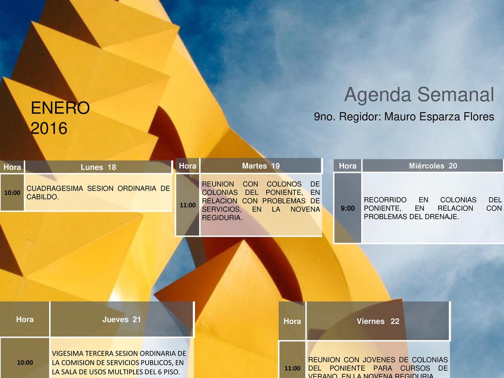 Agenda Semanal ENERO no. Regidor: Mauro Esparza Flores Cabildo
