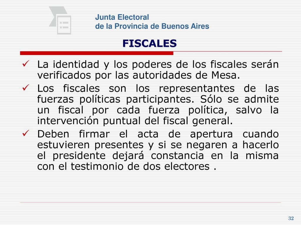 Junta Electoral de la Provincia de Buenos Aires. FISCALES.