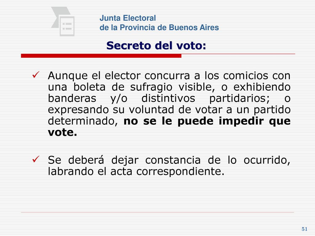 Junta Electoral de la Provincia de Buenos Aires. Secreto del voto: