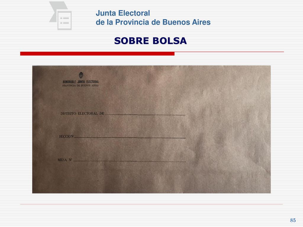Junta Electoral de la Provincia de Buenos Aires SOBRE BOLSA 85