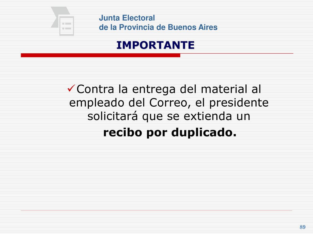 Junta Electoral de la Provincia de Buenos Aires. IMPORTANTE.
