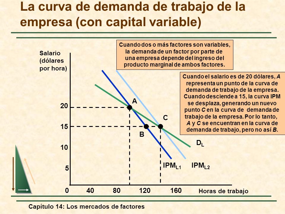 La curva de demanda de trabajo de la empresa (con capital variable)