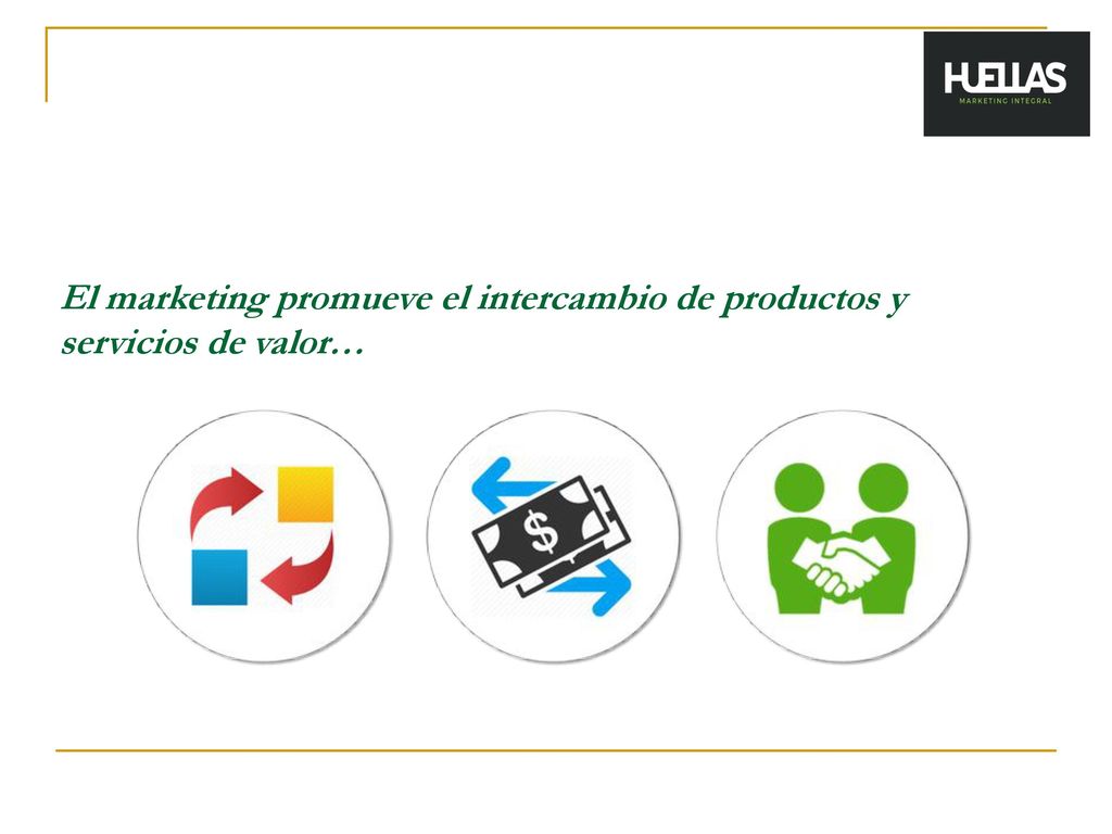 El marketing promueve el intercambio de productos y servicios de valor…
