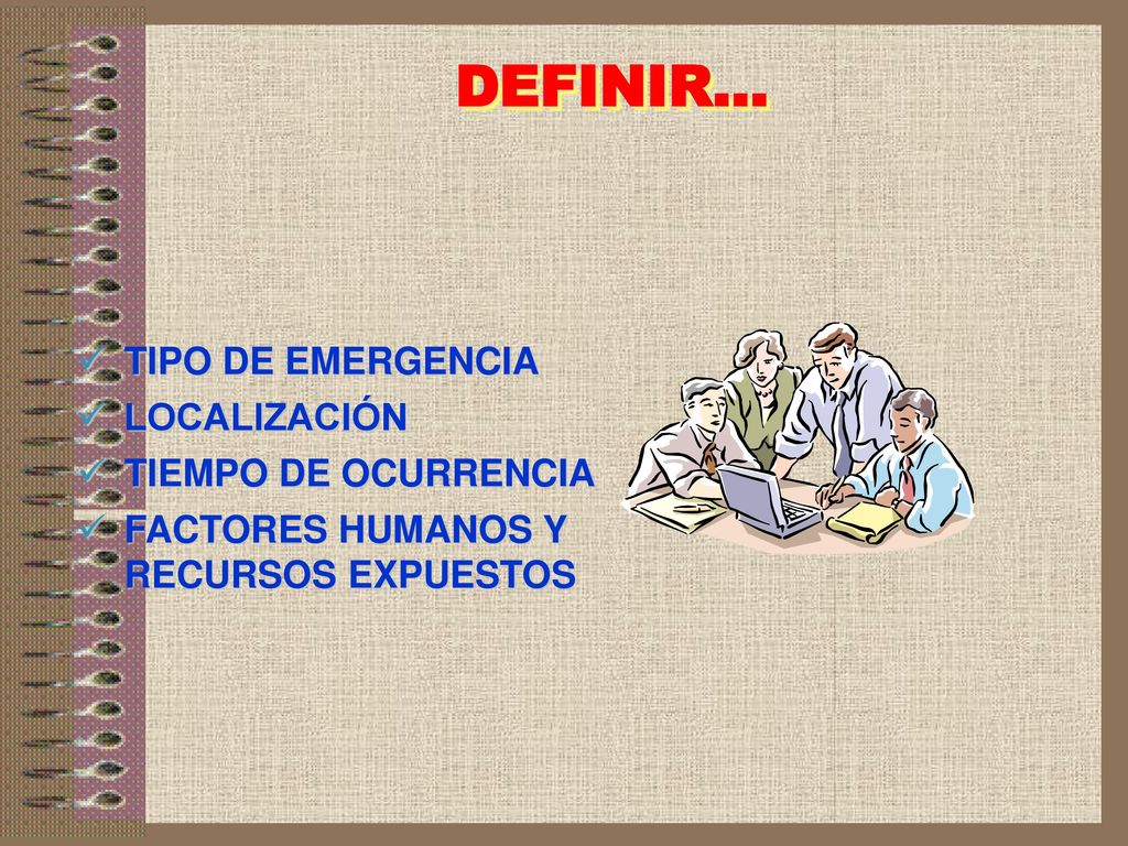 DEFINIR... TIPO DE EMERGENCIA LOCALIZACIÓN TIEMPO DE OCURRENCIA