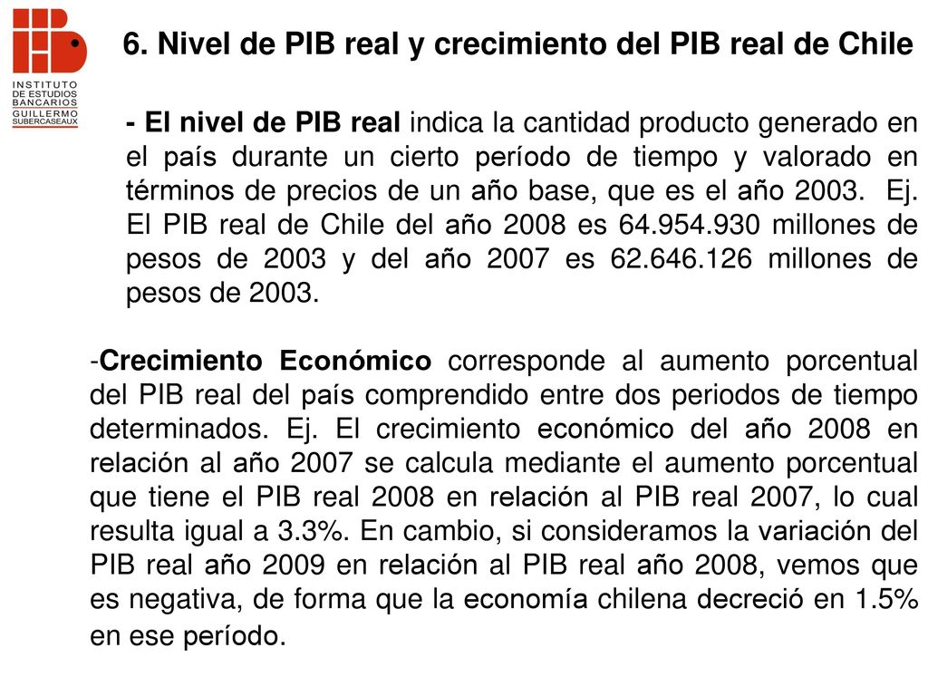 6. Nivel de PIB real y crecimiento del PIB real de Chile