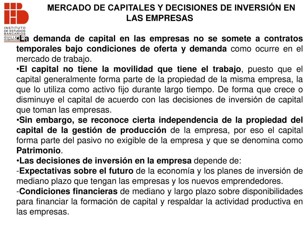 MERCADO DE CAPITALES Y DECISIONES DE INVERSIÓN EN LAS EMPRESAS