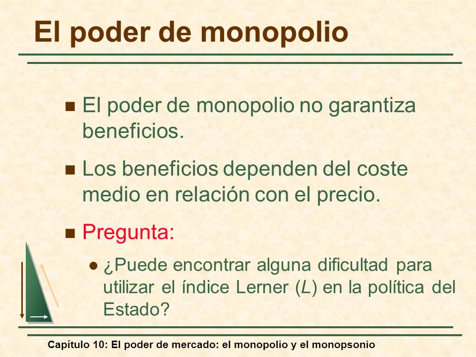 El poder de monopolio El poder de monopolio no garantiza beneficios.