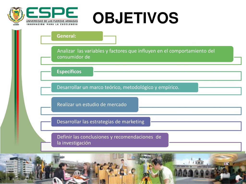 OBJETIVOS General: Analizar las variables y factores que influyen en el comportamiento del consumidor de.