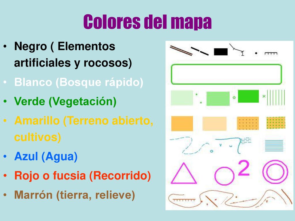 Colores del mapa Negro ( Elementos artificiales y rocosos)