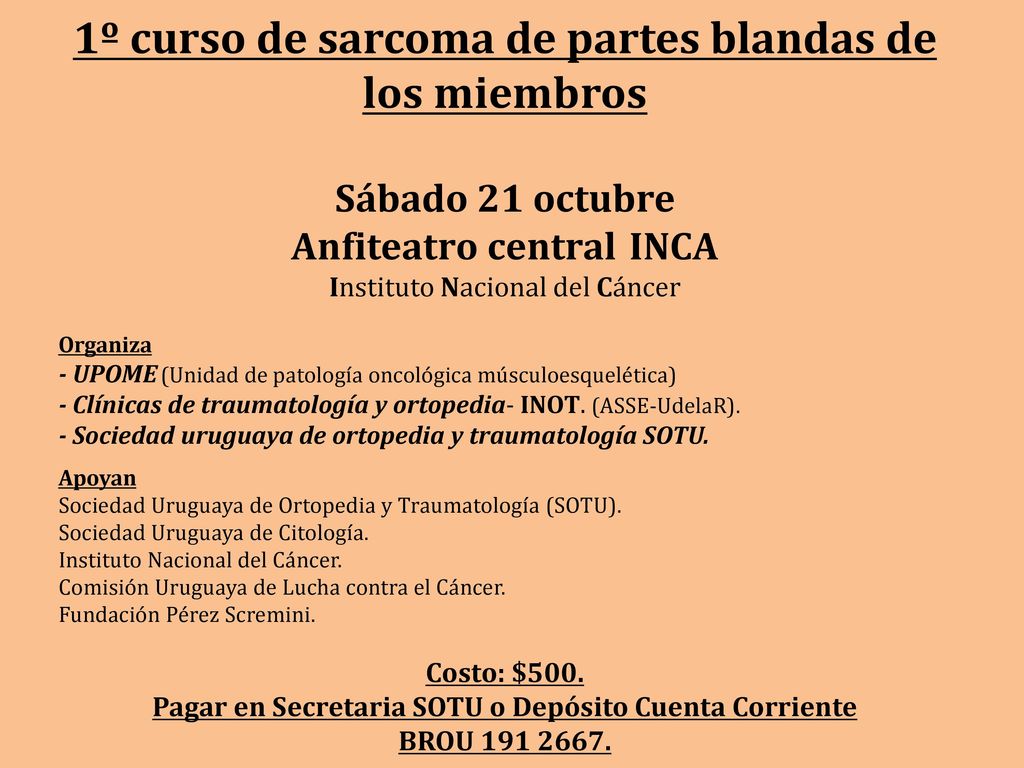 Pagar en Secretaria SOTU o Depósito Cuenta Corriente