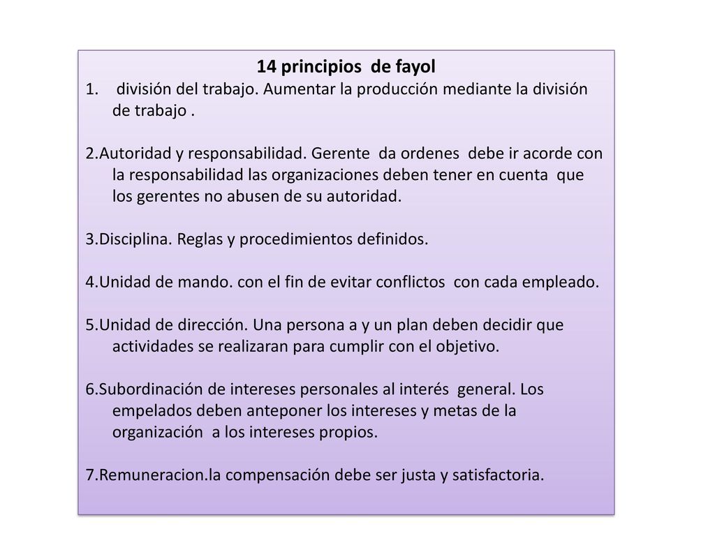 14 principios de fayol división del trabajo. Aumentar la producción mediante la división de trabajo .
