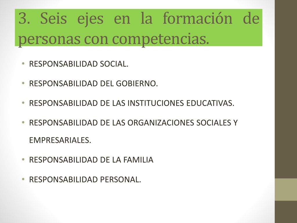 3. Seis ejes en la formación de personas con competencias.