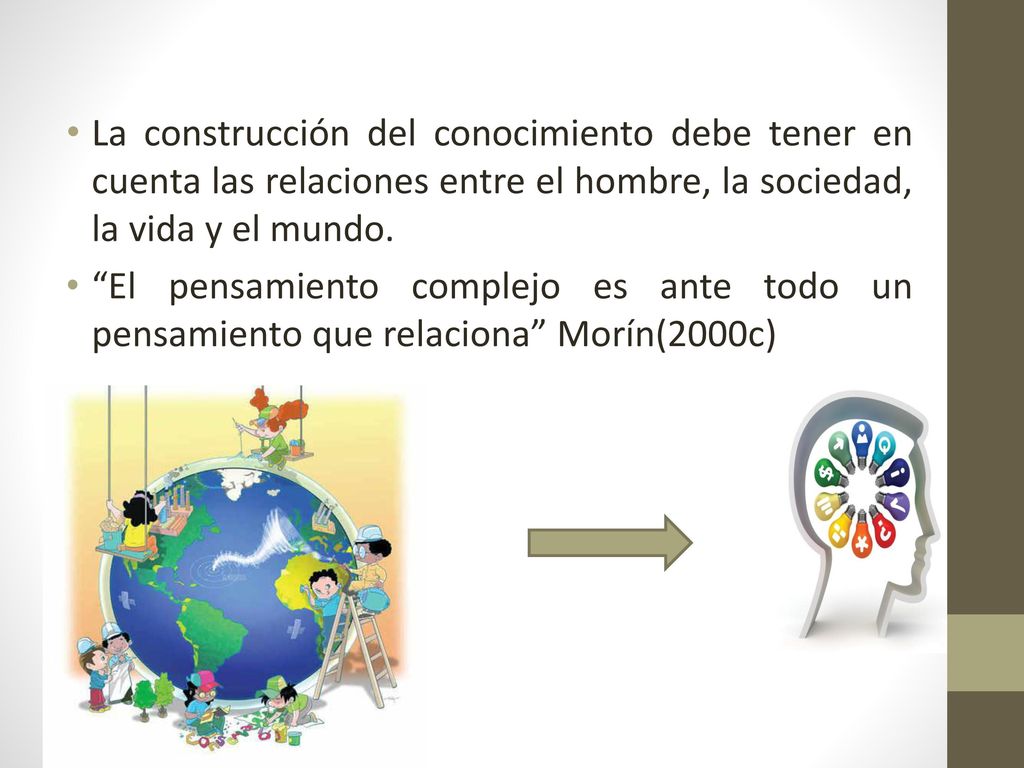 La construcción del conocimiento debe tener en cuenta las relaciones entre el hombre, la sociedad, la vida y el mundo.