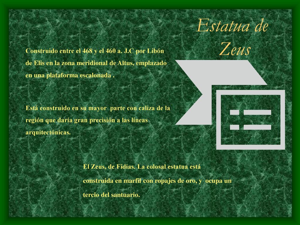 Estatua de Zeus Construido entre el 468 y el 460 a. J.C por Libón