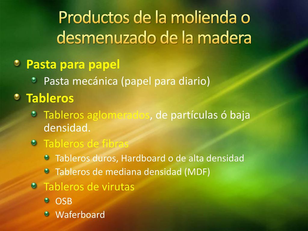 Productos de la molienda o desmenuzado de la madera