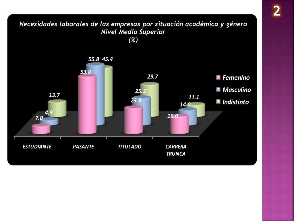 Necesidades laborales de las empresas por situación académica y género