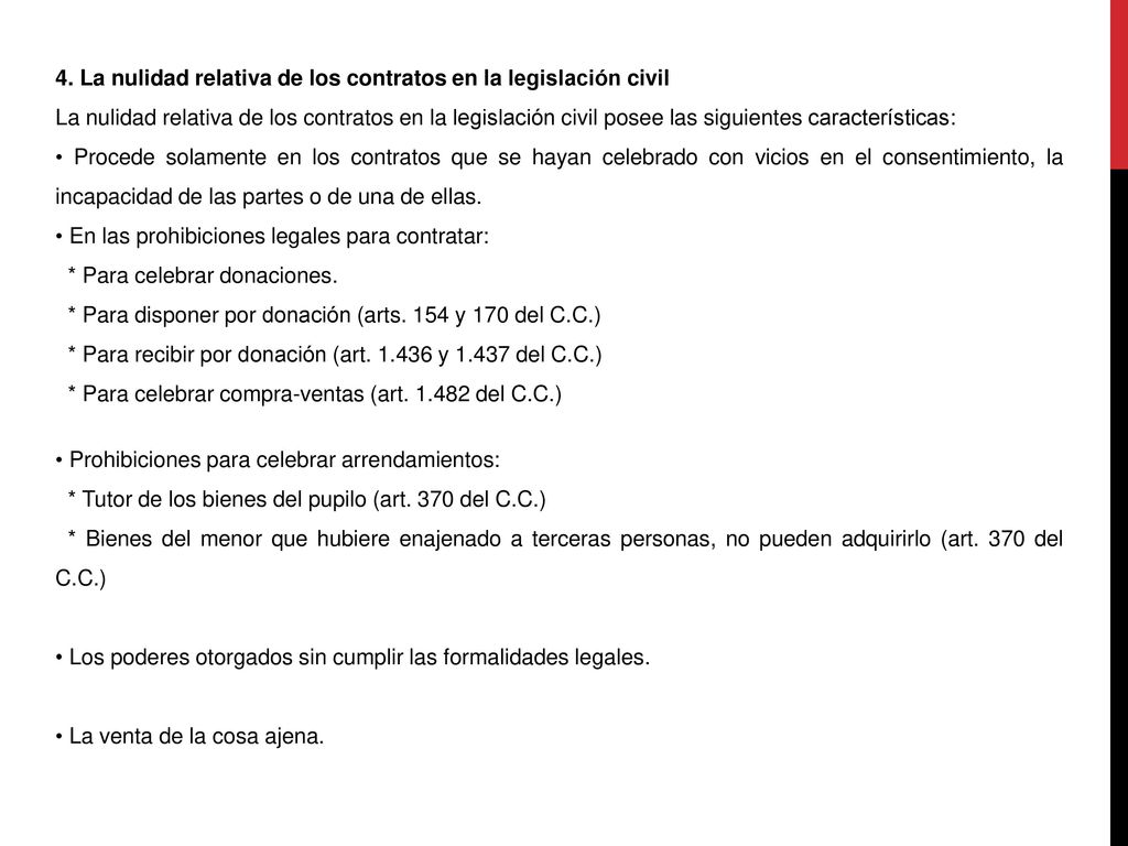 4. La nulidad relativa de los contratos en la legislación civil