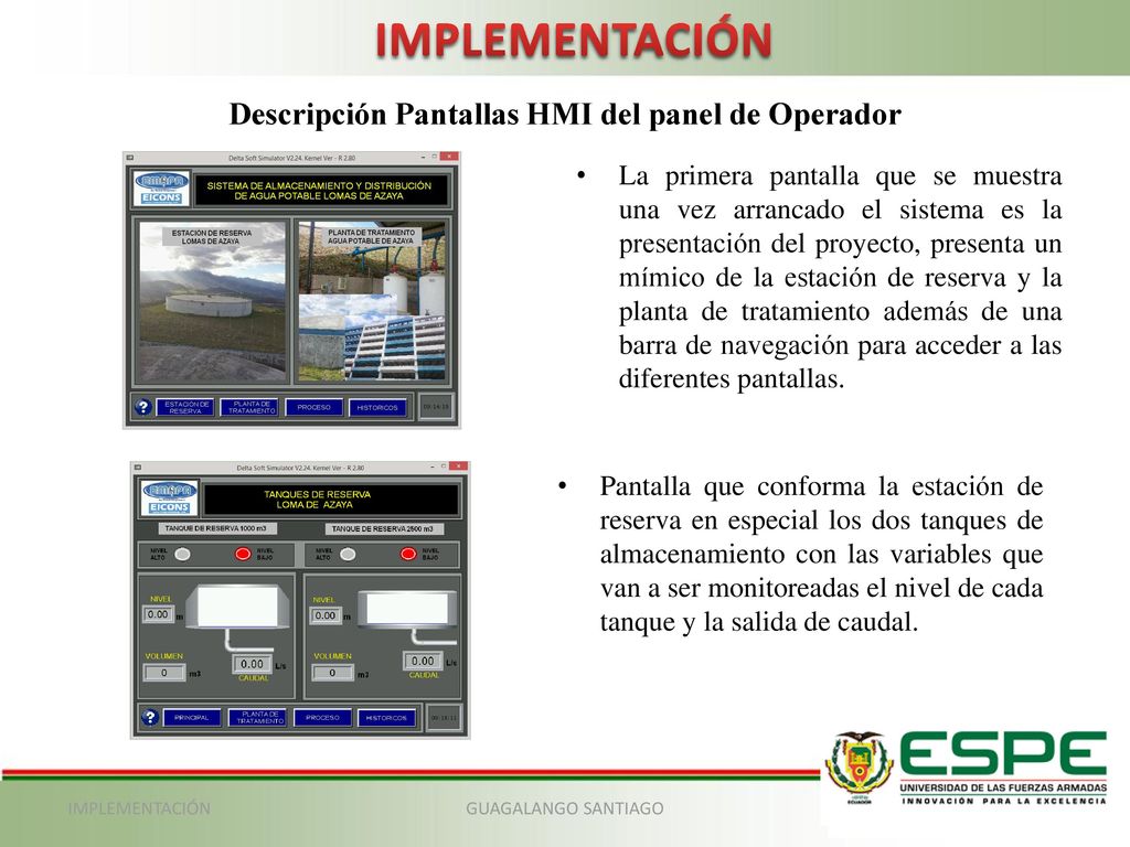 Descripción Pantallas HMI del panel de Operador