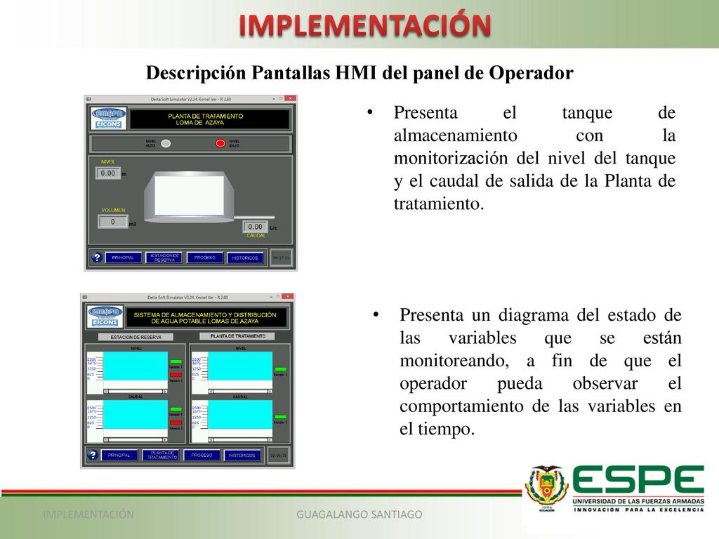 Descripción Pantallas HMI del panel de Operador
